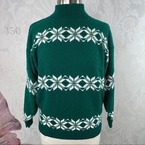 American Pride Vintage Sweater Ski Style High Neckline Green White Black Medium
